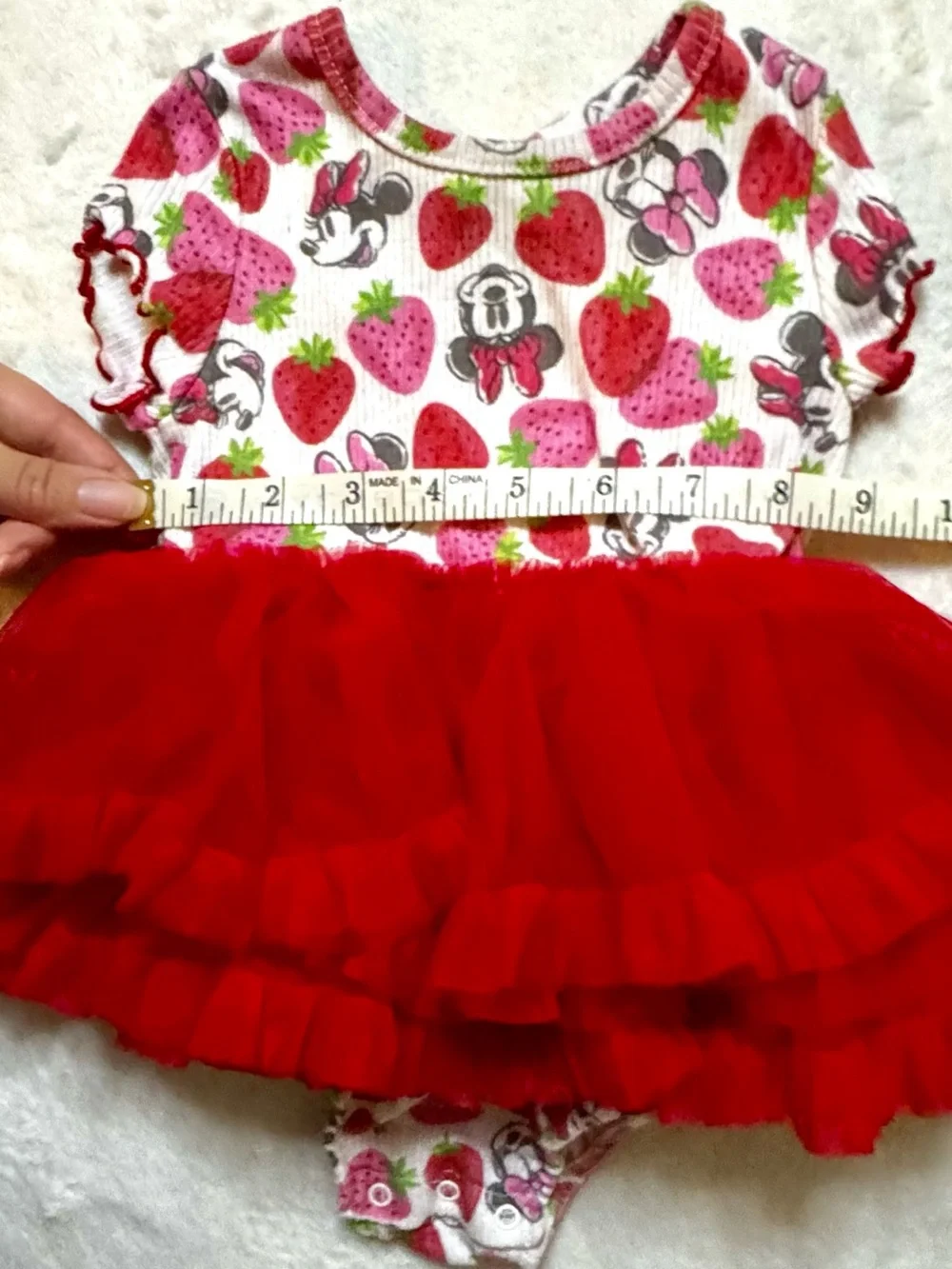 Disney Baby Minnie Mouse Strawberry Red Tulle Tutu 12month Onesie